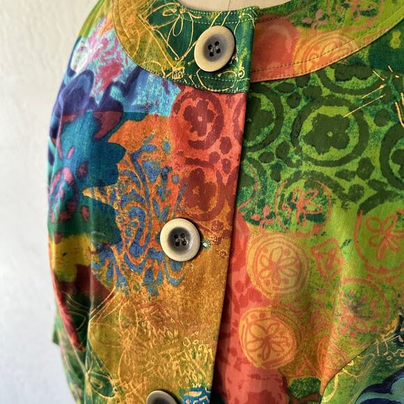COLDWATER CREEK Womens Patchwork Foil Print Jacket Size 12 Colorful Art to Wear - Picture 9 of 12